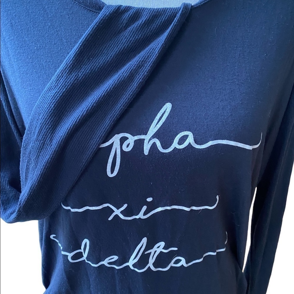 Alpha Xi Delta Navy Sorority Long Sleeve Top. Size M 65% POLYESTER 35% VISCOSE - Picture 3 of 9